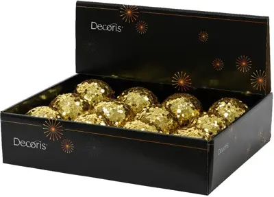 Decoris kunststof kerstbal paillette 8cm licht goud - afbeelding 2