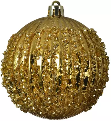 Decoris kunststof kerstbal paillette 8cm licht goud