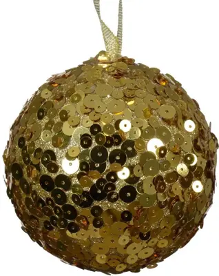 Decoris kunststof kerstbal paillette 8cm licht goud - afbeelding 1