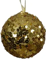 Decoris kunststof kerstbal paillette 8cm licht goud - afbeelding 1