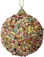 Decoris kunststof kerstbal paillette 8cm multi - afbeelding 1