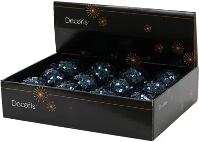 Decoris kunststof kerstbal paillette 8cm nachtblauw - afbeelding 2