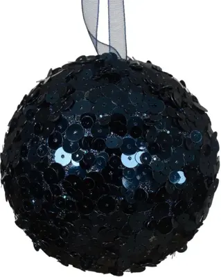 Decoris kunststof kerstbal paillette 8cm nachtblauw - afbeelding 1