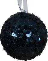 Decoris kunststof kerstbal paillette 8cm nachtblauw - afbeelding 1