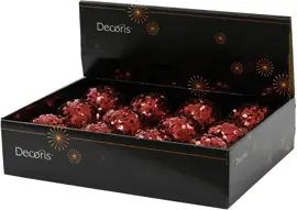 Decoris kunststof kerstbal paillette 8cm ossenbloed - afbeelding 2