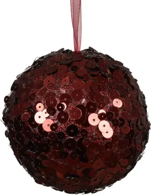 Decoris kunststof kerstbal paillette 8cm ossenbloed - afbeelding 1