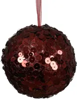 Decoris kunststof kerstbal paillette 8cm ossenbloed - afbeelding 1