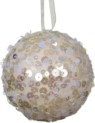 Decoris kunststof kerstbal paillette 8cm parel - afbeelding 1