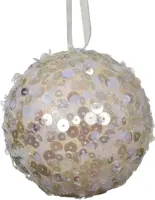 Decoris kunststof kerstbal paillette 8cm parel - afbeelding 1