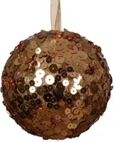 Decoris kunststof kerstbal paillette 8cm pecan bruin - afbeelding 1