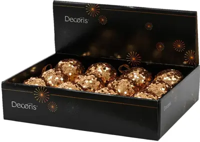 Decoris kunststof kerstbal paillette 8cm pecan bruin - afbeelding 2