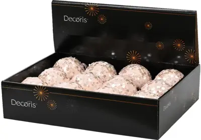 Decoris kunststof kerstbal paillette 8cm poederroze - afbeelding 2