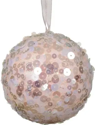 Decoris kunststof kerstbal paillette 8cm poederroze - afbeelding 1