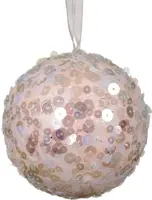 Decoris kunststof kerstbal paillette 8cm poederroze - afbeelding 1