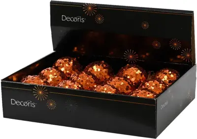 Decoris kunststof kerstbal paillette 8cm warme cider - afbeelding 2