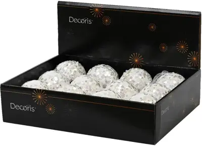 Decoris kunststof kerstbal paillette 8cm winterwit - afbeelding 2