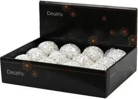 Decoris kunststof kerstbal paillette 8cm winterwit - afbeelding 2