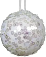 Decoris kunststof kerstbal paillette 8cm winterwit - afbeelding 1