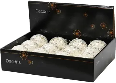 Decoris kunststof kerstbal paillette 8cm wolwit - afbeelding 2