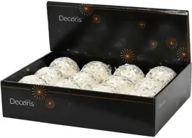 Decoris kunststof kerstbal paillette 8cm wolwit - afbeelding 2