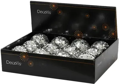 Decoris kunststof kerstbal paillette 8cm zilver - afbeelding 2