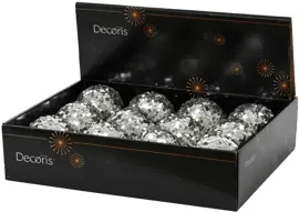 Decoris kunststof kerstbal paillette 8cm zilver - afbeelding 2