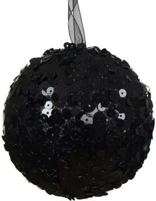 Decoris kunststof kerstbal paillette 8cm zwart - afbeelding 1