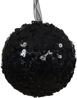 Decoris kunststof kerstbal paillette 8cm zwart - afbeelding 1