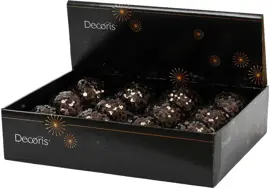Decoris kunststof kerstbal paillette 8cm zwarte truffel - afbeelding 2