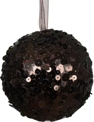 Decoris kunststof kerstbal paillette 8cm zwarte truffel - afbeelding 1