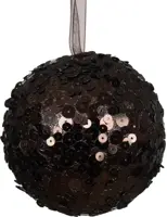 Decoris kunststof kerstbal paillette 8cm zwarte truffel - afbeelding 1