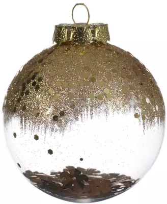 Decoris kunststof kerstbal paillette bloem 8cm transparant, goud