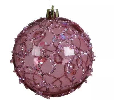Decoris kunststof kerstbal paillette glitter 8cm velours roze