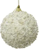 Decoris kunststof kerstbal parel 8cm wolwit - afbeelding 1