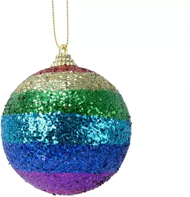 Decoris kunststof kerstbal regenboog pailette 8cm multi