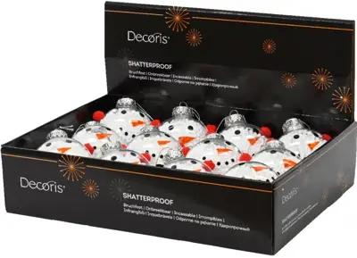 Decoris kunststof kerstbal sneeuwpop 8cm wit - afbeelding 2