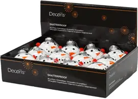 Decoris kunststof kerstbal sneeuwpop 8cm wit - afbeelding 2