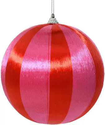 Decoris kunststof kerstbal strepen 8cm roze