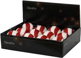 Decoris kunststof kerstbal swirl 8cm rood, wit - afbeelding 2