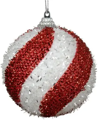 Decoris kunststof kerstbal swirl 8cm rood, wit - afbeelding 1