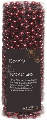 Decoris kunststof kerstslinger kralen 10m ossenbloed - afbeelding 1
