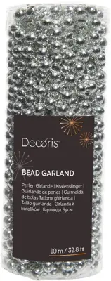 Decoris kunststof kerstslinger kralen 10m zilver - afbeelding 1
