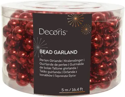 Decoris kunststof kerstslinger kralen xl 5m kerstrood - afbeelding 1
