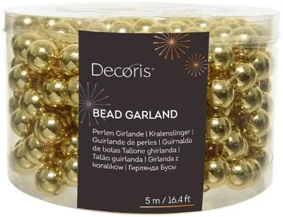 Decoris kunststof kerstslinger kralen xl 5m licht goud - afbeelding 1