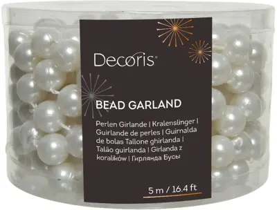 Decoris kunststof kerstslinger kralen xl 5m winterwit - afbeelding 1