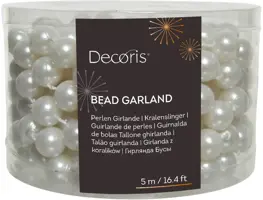 Decoris kunststof kerstslinger kralen xl 5m winterwit - afbeelding 1