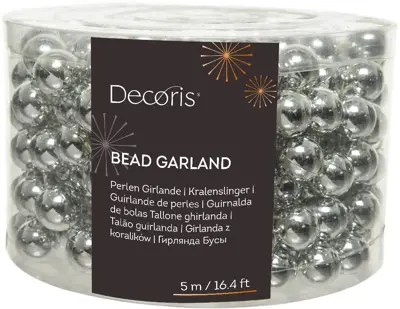 Decoris kunststof kerstslinger kralen xl 5m zilver - afbeelding 1