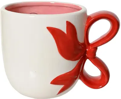 Decoris mok dolomiet strik 10x11.5cm rood, wit 