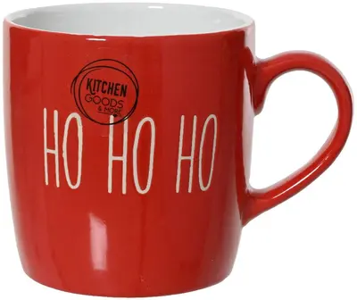 Decoris mok porselein ho ho ho 9x8.5cm rood, wit 