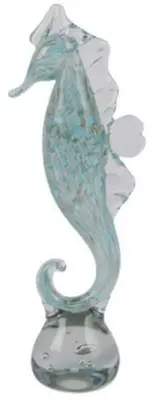 Decoris ornament glas zeepaardje 8x8x32cm ijsblauw